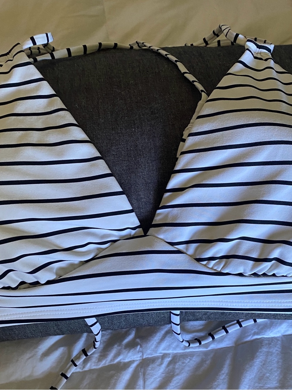 Striped White and Black Halter Bikini Top - Women Swim Bikini